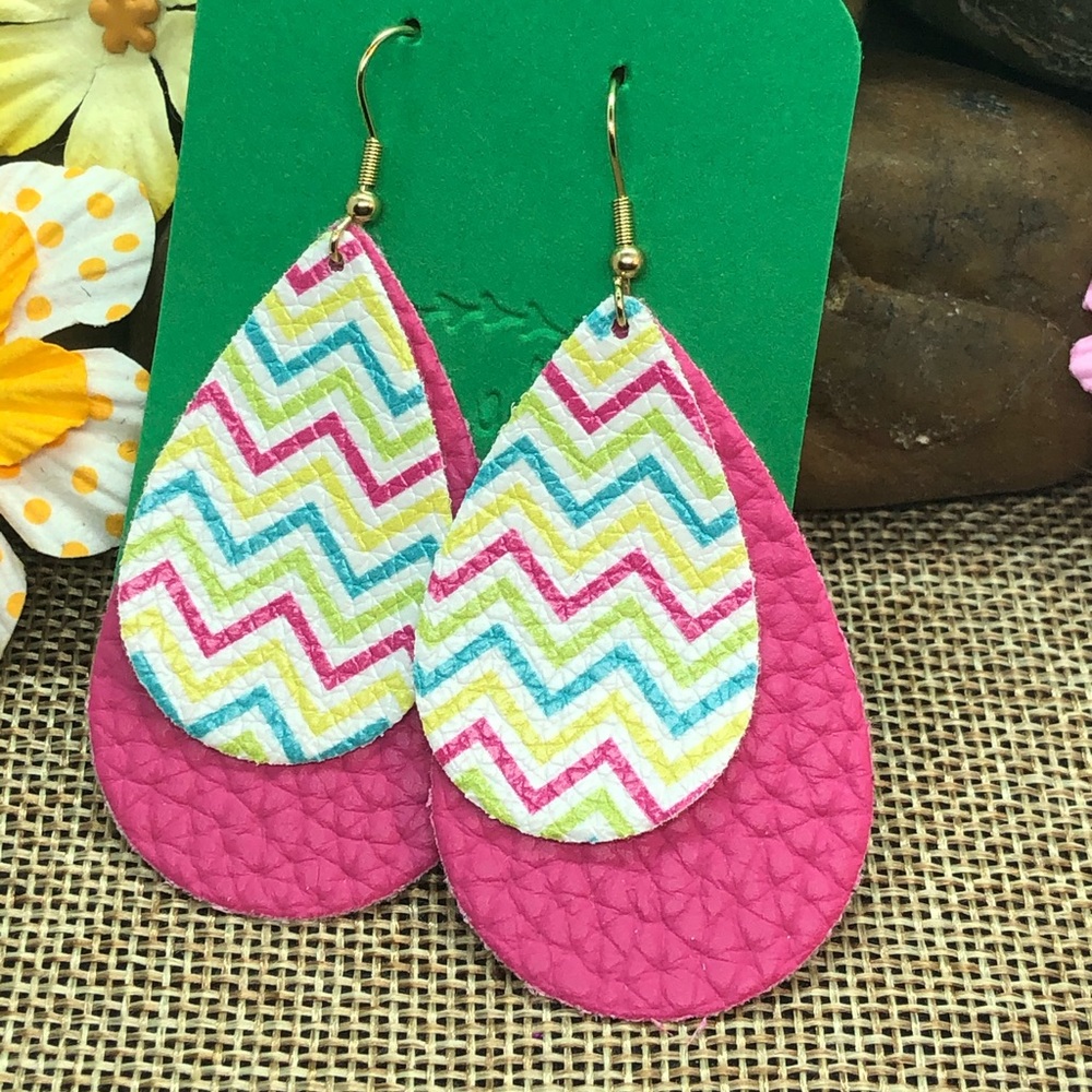 Easter Chevron teardrop faux leather Earrings